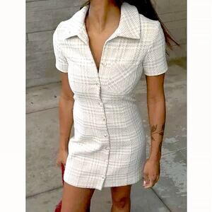 Rumored Beige Tweed Notting Hill Mini Dress Size 8 Button Down Preppy Y2K